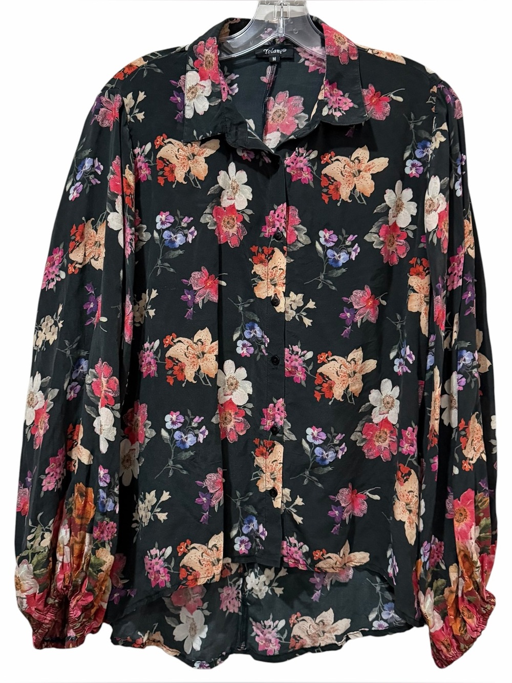 Tolani Women's Medium Silk Floral Long Sleeve Boho Slouchy Top Blouse B2